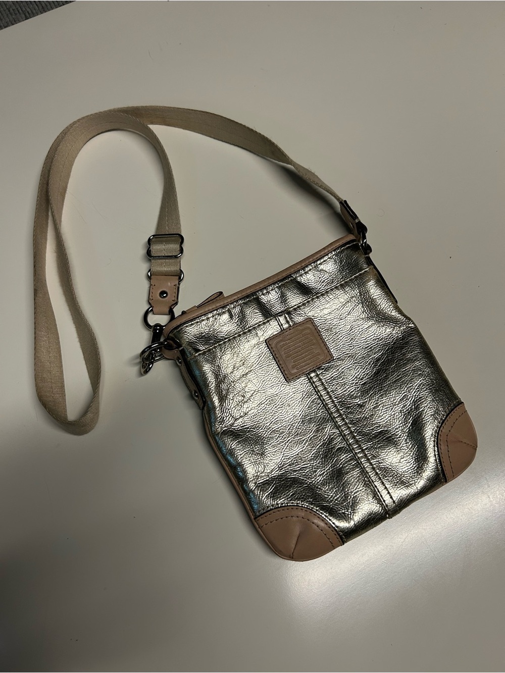 Y2K Coach Metallic Silver Leather Swingpack Crossbody